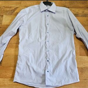 ETON Mens Long Sleeve Preppy Button Down Size 41/16 Slim Blue White Check Office